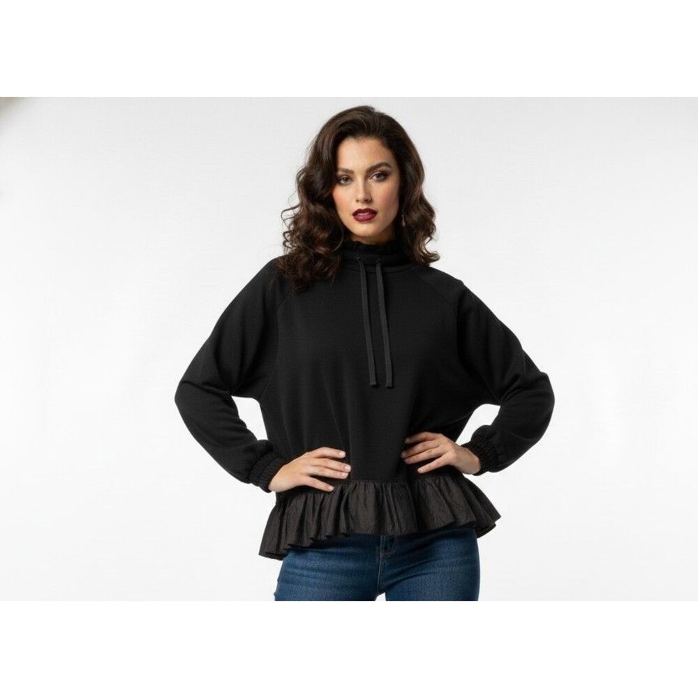 FP Movement Sweatshirt L Women's Funnel Neck Pullover Smocked Cuff Peplum Top